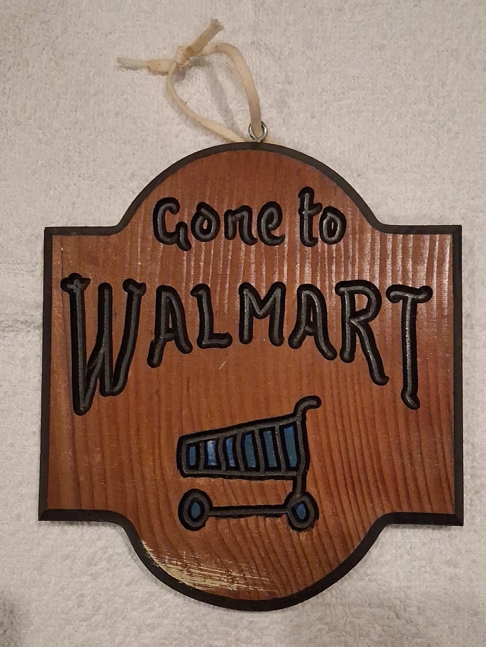 Wooden 'Gone to Walmart' Hanging Sign - Brown and Black